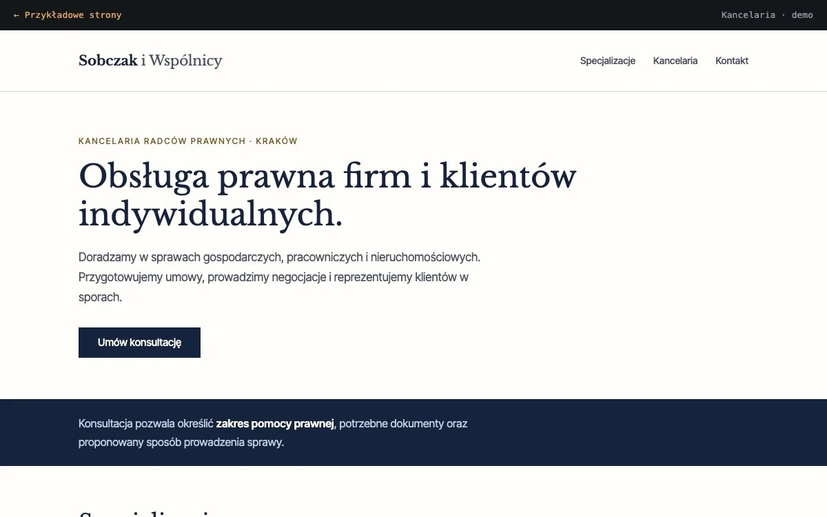 Układ strony kancelarii: specjalizacje i zasady współpracy