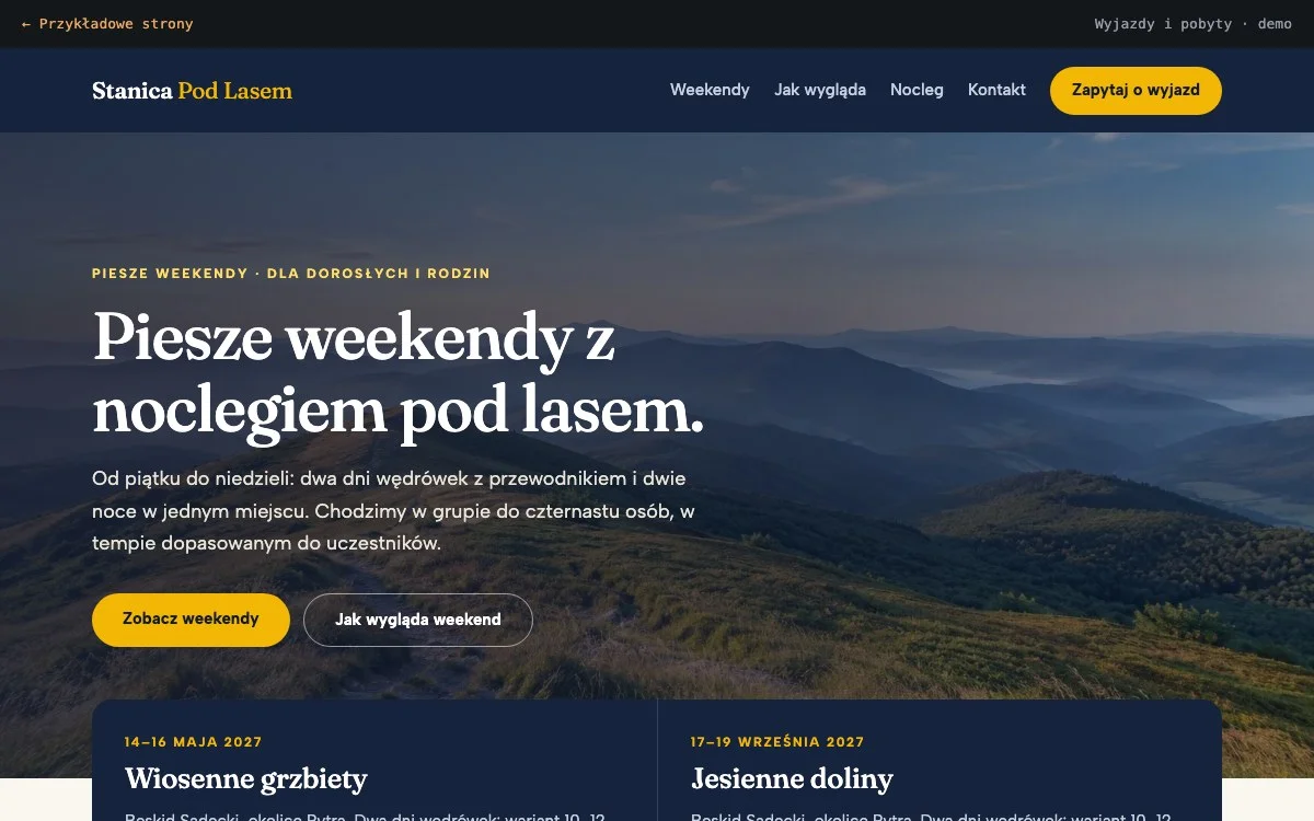 Układ wyjazdów: zdjęcie otwierające, terminy pobytów i program